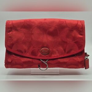 Travel Bag Coach Signature Red Satin Hanging Cosmetic Kit Toiletry Organizer